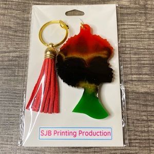 SJB Red Black Green Resin Woman Keychain with Red Tassel